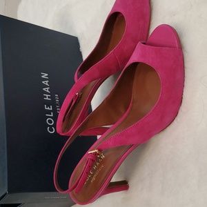 NEW Pink Suede Cole Hahn Peep Toe Heels